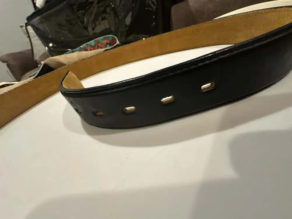 Genuine Leather Belt Size 38-40 Black Feather Embossed